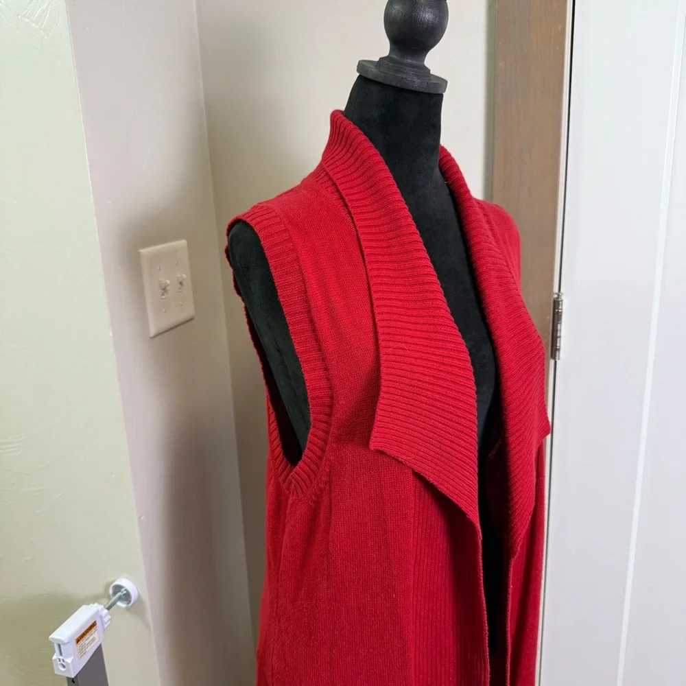Coldwater Creek Red Sleeveless Long Length Red Knit Cardigan Christmas Holiday M